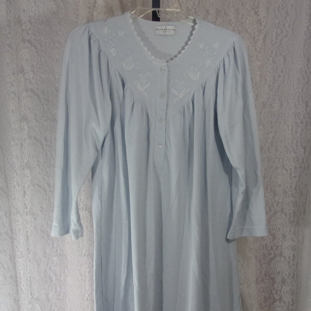 Miss Elaine Pale Blue Waltz Thermal Weave Nightgown NWOT